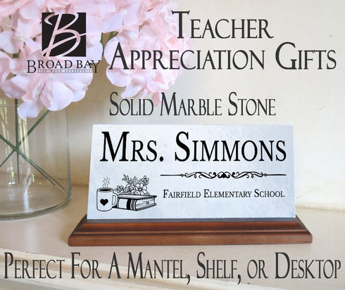 Teacher Desk Nameplate – Personalized Marble Gift with Name & School