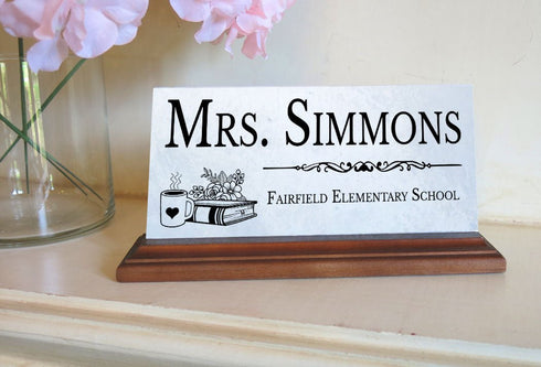 Teacher Desk Nameplate – Personalized Marble Gift with Name & School