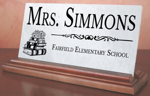 Personalized Teacher Desk Nameplate – Custom Marble Gift with Name & School