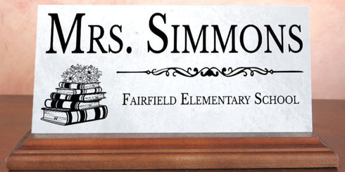 Personalized Teacher Desk Nameplate – Custom Marble Gift with Name & School