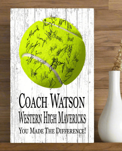 Tennis Coach Gift Plaque Personalized SIGNABLE For Great Coaches