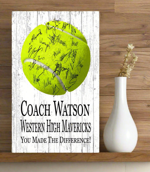 Tennis Coach Gift Plaque - Personalized Signable Custom Wood Award