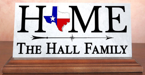 Texas HOME Shelf Sign – Personalized Family Name Decor With Lone Star Design