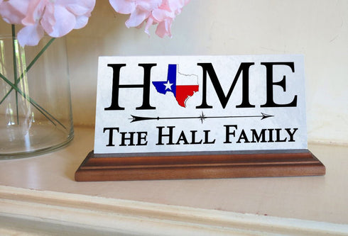 Texas HOME Shelf Sign – Personalized Family Name Decor With Lone Star Design