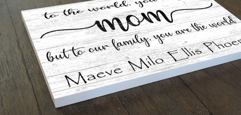 To the World You Are a Mom Sign – Personalized Gift with Children’s Names