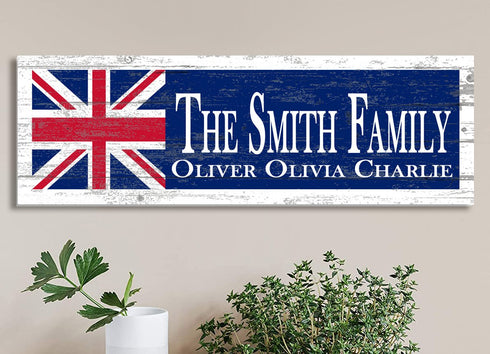UK Flag Sign - Personalized Family Name - Custom Wood British Heritage Gift