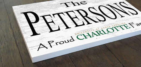 UNC Charlotte Family Name Sign – Personalized 49ers Gift Wood Sign