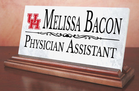University of Houston Nameplate – Solid Marble UH Desk Name Plate Sign with Personalized Title