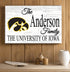 University of Iowa Family Name Sign – Personalized Hawkeyes Wood Plaque for Alumni or Graduation