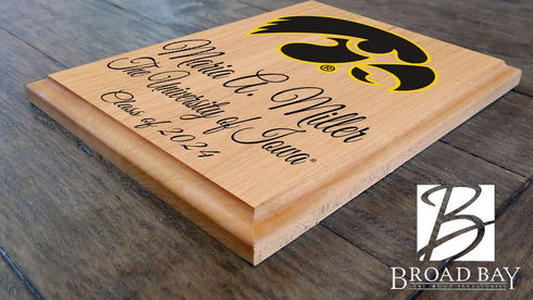 Official University of Iowa Class Year Plaque - New Student or Graduation Gift – Custom Name and Year - Solid Wood Sign