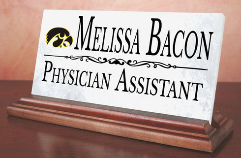 University of Iowa Desk Nameplate – Custom Marble Name Sign with Personalized Title