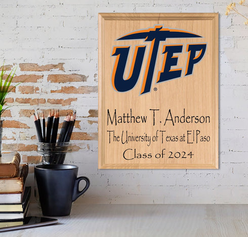 UTEP Graduation Gift – Custom Name and Year Wood Plaque