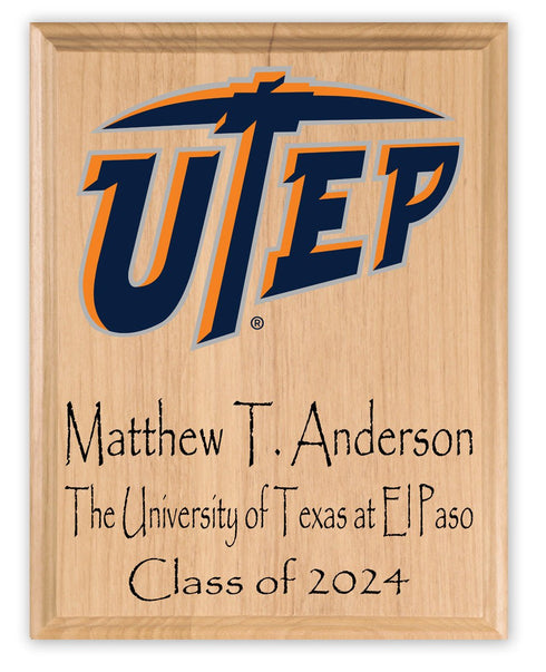 UTEP Graduation Gift – Custom Name and Year Wood Plaque