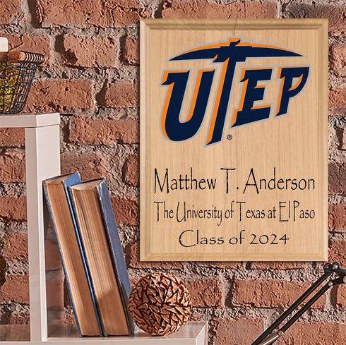 UTEP Graduation Gift – Custom Name and Year Wood Plaque