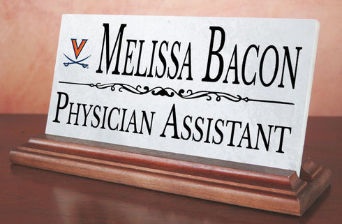 UVA Desk Nameplate – Custom Marble Virginia Name Plate with Personalized Title
