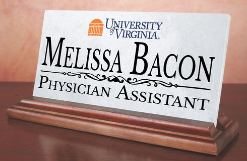 UVA Desk Nameplate – Custom Marble Virginia Name Plate with Personalized Title