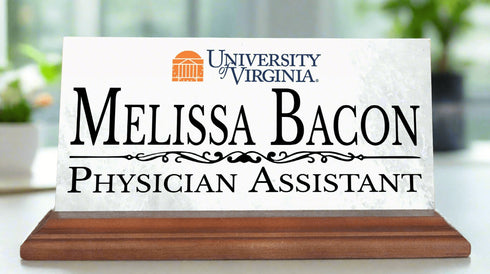 UVA Desk Nameplate – Custom Marble Virginia Name Plate with Personalized Title