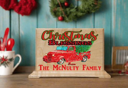 Vintage Red Truck Christmas Sign Personalized Family Name Holiday Decoration