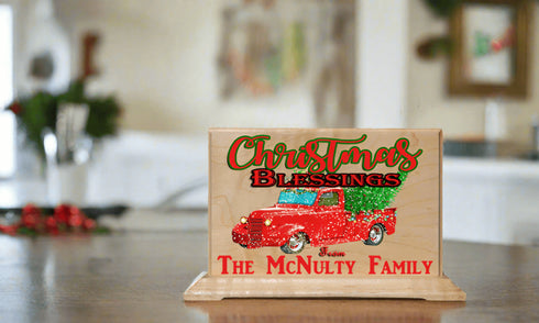 Vintage Red Truck Christmas Sign Personalized Family Name Holiday Decoration