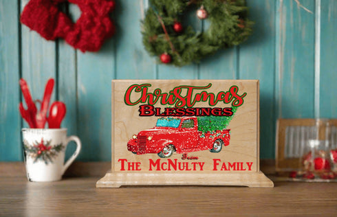 Vintage Red Truck Christmas Sign Personalized Family Name Holiday Decoration
