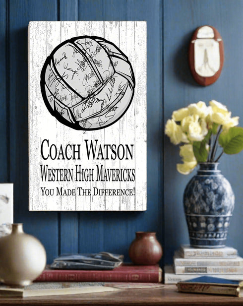 Personalized Signable Volleyball Coach Gift Plaque - Team Signed Custom Wood Award