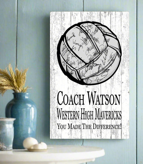 Personalized Signable Volleyball Coach Gift Plaque - Team Signed Custom Wood Award