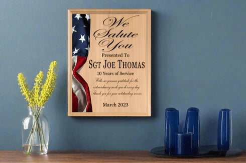 We Salute You Military Appreciation Plaque – Custom Name and Years of Service