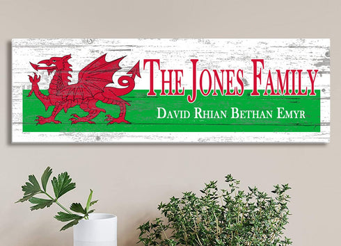 Welsh Flag Family Name Sign – Personalized Wales Heritage Plaque with Custom Names