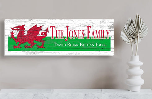 Welsh Flag Family Name Sign – Personalized Wales Heritage Plaque with Custom Names