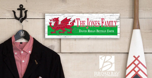 Welsh Flag Family Name Sign – Personalized Wales Heritage Plaque with Custom Names