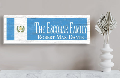 Guatemalan Flag Sign - Personalized Family Name - Custom Wood Guatemalan Heritage Gift
