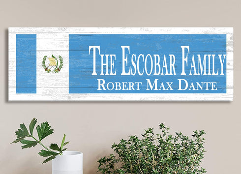 Guatemalan Flag Sign - Personalized Family Name - Custom Wood Guatemalan Heritage Gift