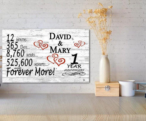 Personalized 1 Year Anniversary Gift Sign – Custom Couple’s Names | Solid Wood Plaque