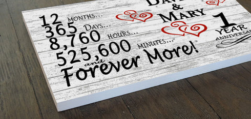 Personalized 1 Year Anniversary Gift Sign – Custom Couple’s Names | Solid Wood Plaque