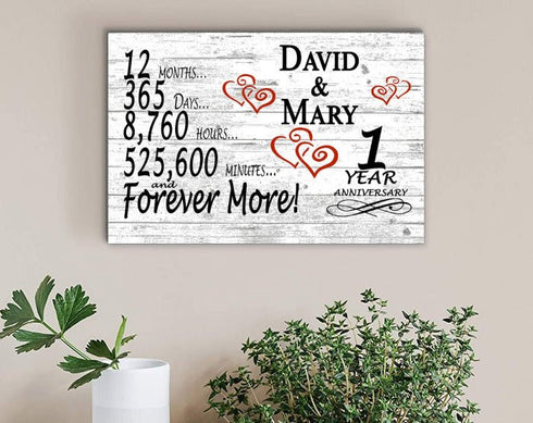 Personalized 1 Year Anniversary Gift Sign – Custom Couple’s Names | Solid Wood Plaque