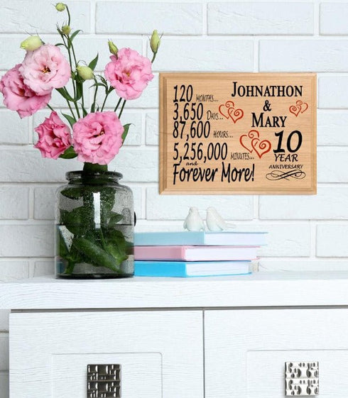 Personalized 10th Anniversary Gift – Custom Wood Keepsake for Husband, Wife, or Couple