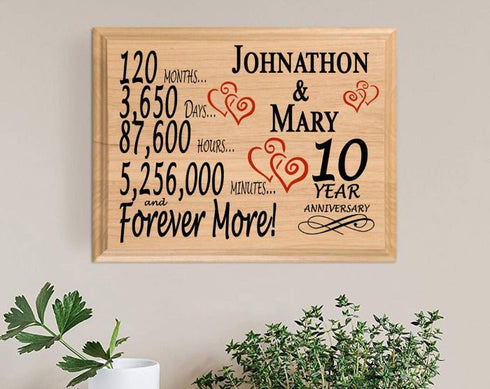 Personalized 10th Anniversary Gift – Custom Wood Keepsake for Husband, Wife, or Couple