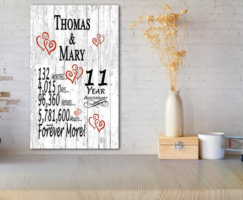 11 Year Anniversary Gift – Personalized 11th Anniversary Plaque with Custom Names