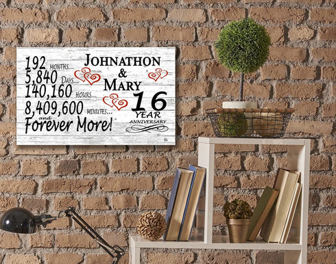 16 Year Anniversary Gift Personalized Sign