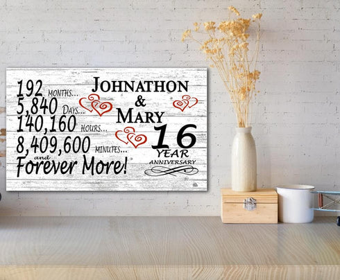 16 Year Anniversary Gift Personalized Sign