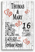 16th Anniversary Gift - Personalized Wood Plaque for Husband, Wife or Couple - 16 Year