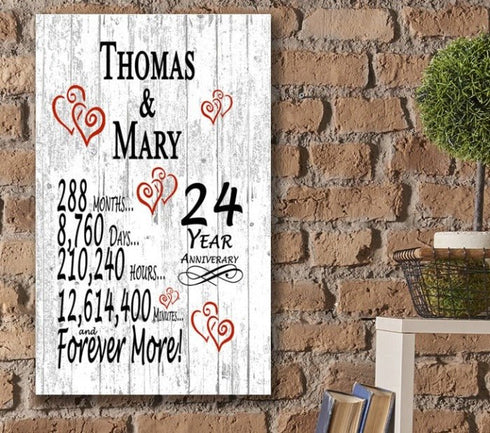 24 Year Anniversary Gift – Personalized 24th Anniversary Plaque with Custom Names