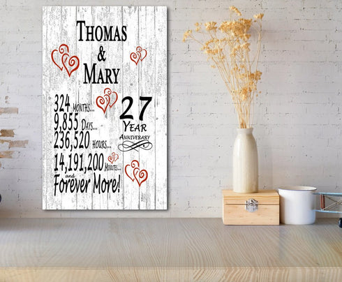 27 Year Anniversary Gift – Personalized 27th Anniversary Plaque with Custom Names