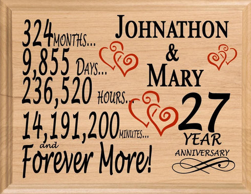 Personalized 27th Anniversary Gift – Custom Wood Keepsake for Husband, Wife, or Couple