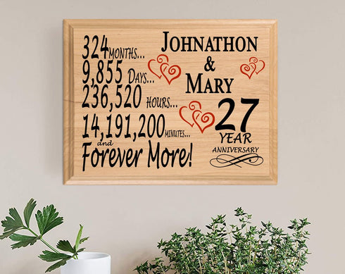 Personalized 27th Anniversary Gift – Custom Wood Keepsake for Husband, Wife, or Couple