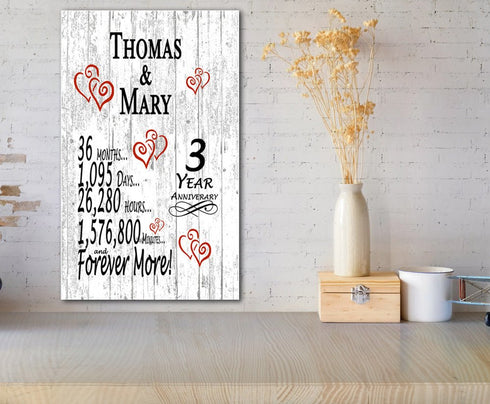 3 Year Anniversary Gift – Personalized 3rd Anniversary Plaque with Custom Names