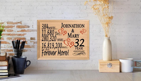 Personalized 32nd Anniversary Gift – Custom Wood Keepsake for Husband, Wife, or Couple