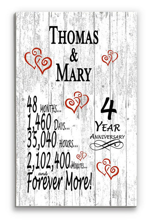 4 Year Anniversary Gift – Personalized 4th Anniversary Plaque with Custom Names