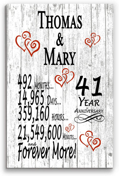 41 Year Anniversary Gift – Personalized 41st Anniversary Plaque with Custom Names