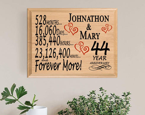Personalized 44th Anniversary Gift – Custom Wood Keepsake for Husband, Wife, or Couple